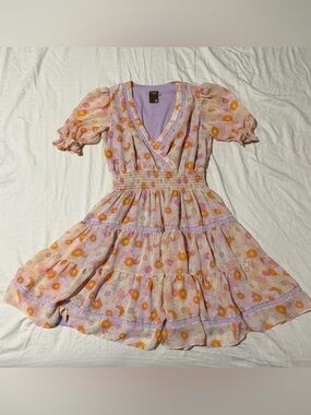 Taylor Lilac and Orange Floral Tiered Wrap Dress